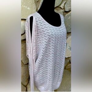 Ruff Hewn Valentines Sweater‎ Medium Pink Cold Shoulder Metallic Accent